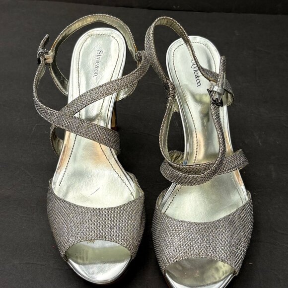 Style & Co High Heels Women’s 9M Karyn Silver Glitter Strappy Platform Stilettos - Picture 3 of 16